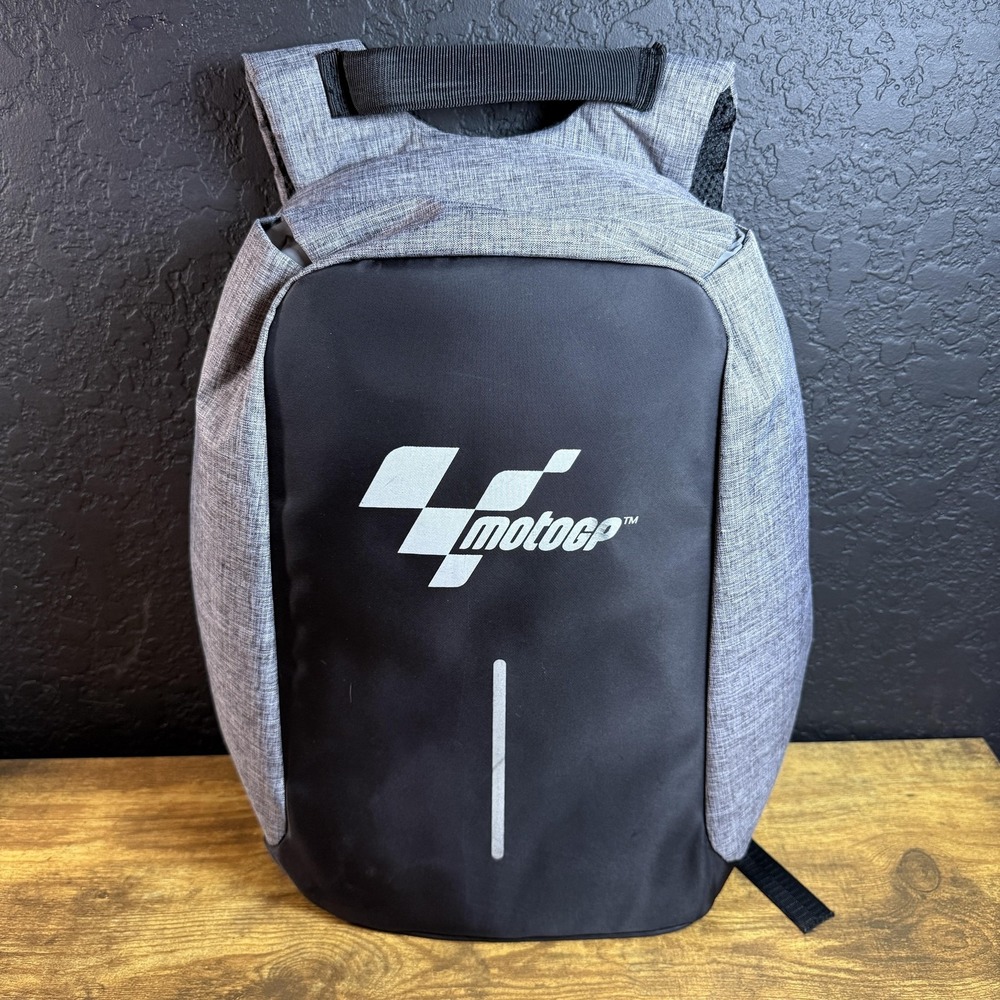 MotoGP Anti Theft Laptop Backpack Gray Black Racing Commuter Travel Bag